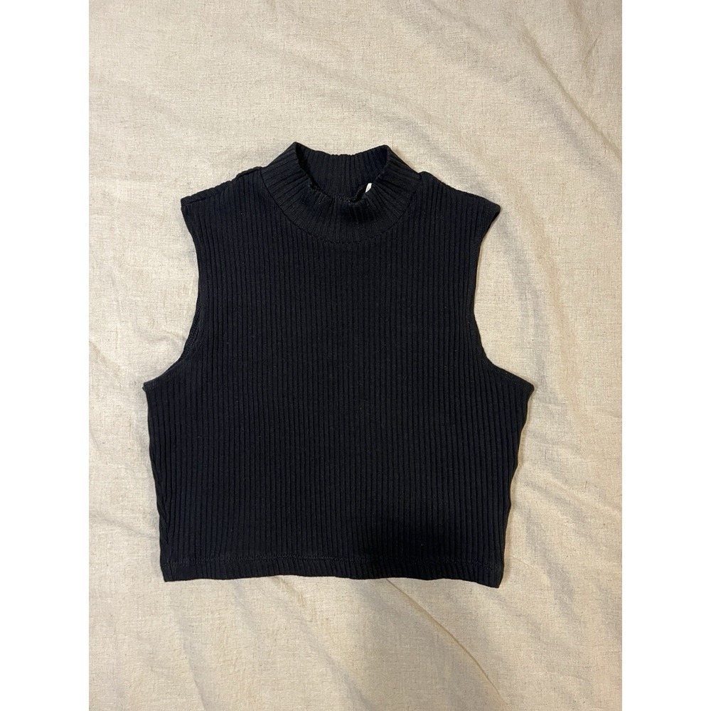 Levi's Women's Vetiver Ribbed 2 Piece Set Crop Mockneck Tank & Wrap Top Black S - Picture 3 of 9